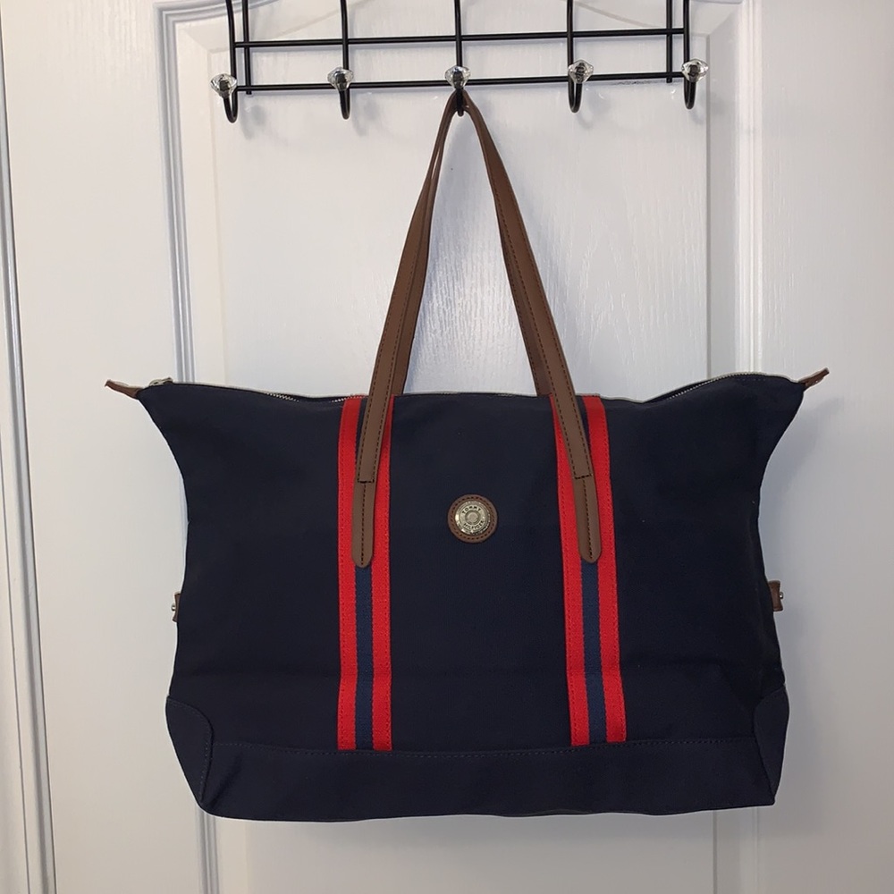 Tommy Hilfiger Navy Canvas with Red Stripes Tote
